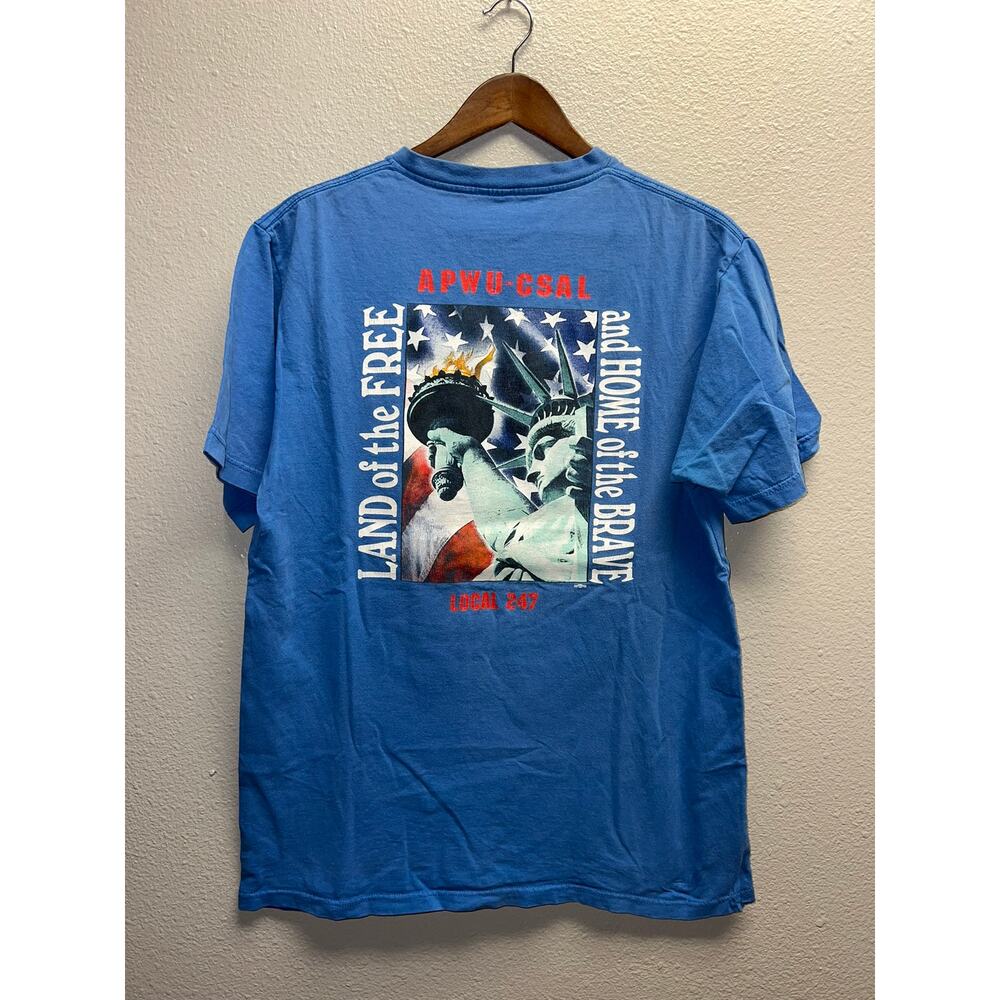 Vinage Union Line Shirt Lady Liberty Local 247 Blue Graphic America Tee Large